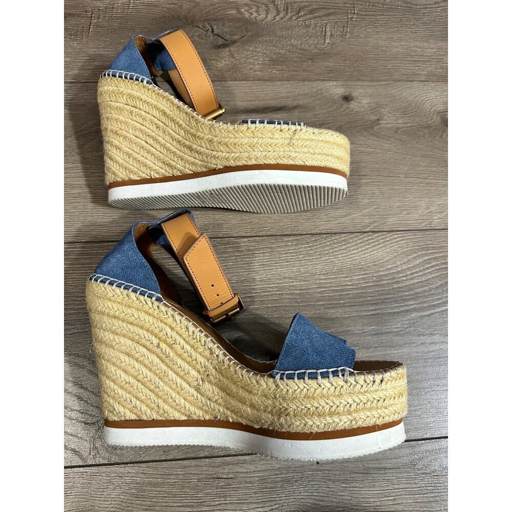 See By Chloe Blue SuedeWedge Espadrilles 40 10 US